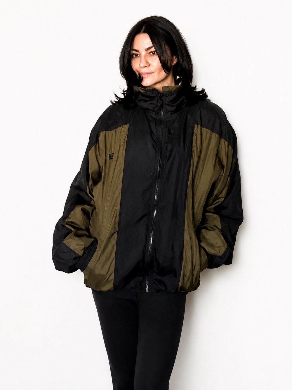 Vintage Givenchy Logo Activewear  Windbreaker Jacket Olive & Navy L